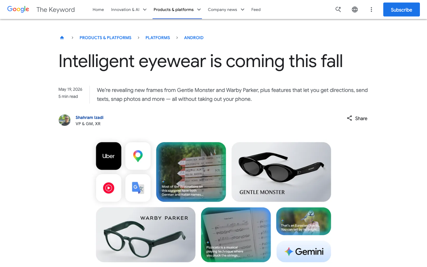 Google 官方智能眼镜公告