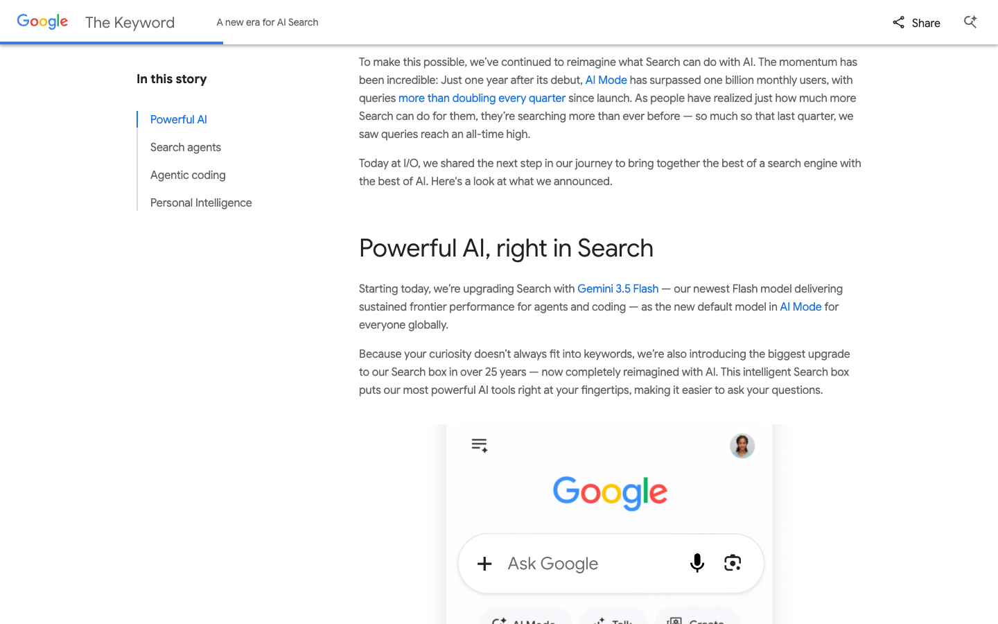Search 的生成式 UI 示例